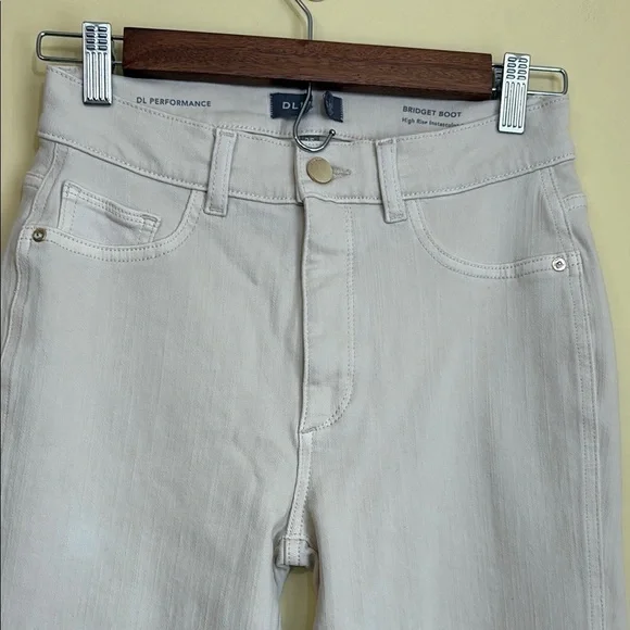 DL1961 Bridget Instasculpt High Rise Bootcut Hem Split Jeans Ecru Size 26 - Picture 9 of 17